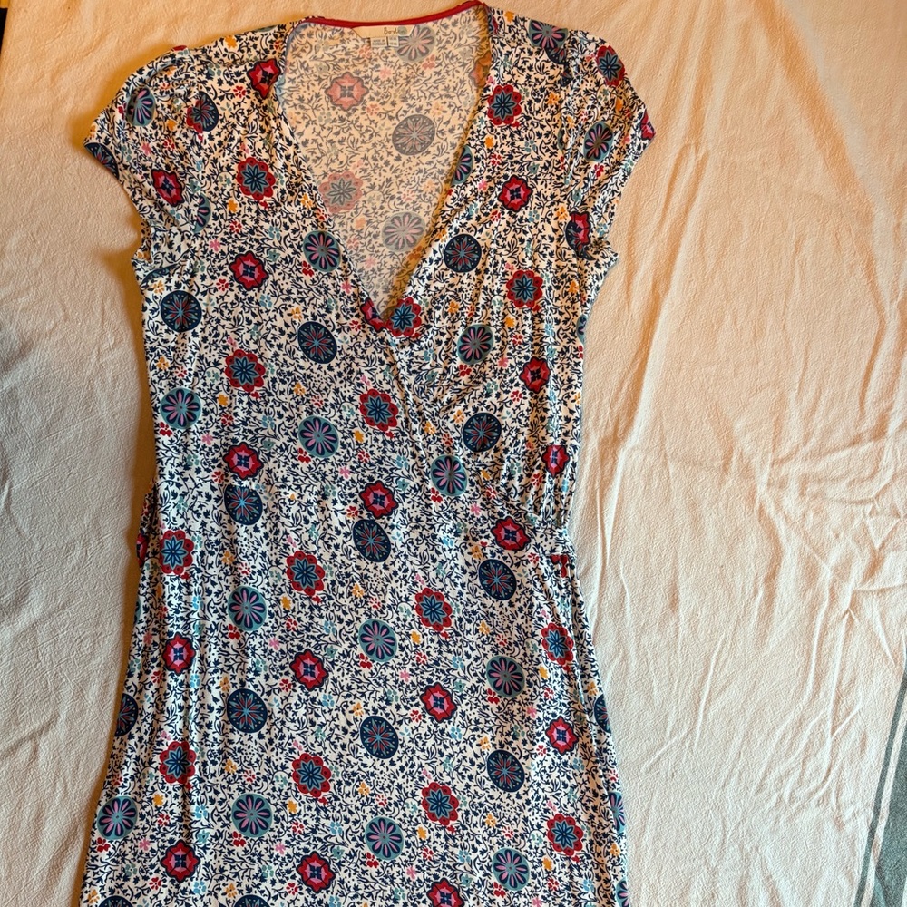 Boden Blue and Pink Floral Fabric with Red Trim